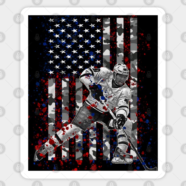 Ice Hockey Camo American Flag Patriotic 4th of July Gifts Sticker by TeeCreations